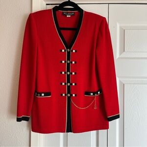 St. John Collection Red Santana Knit Gold Chain Sweater